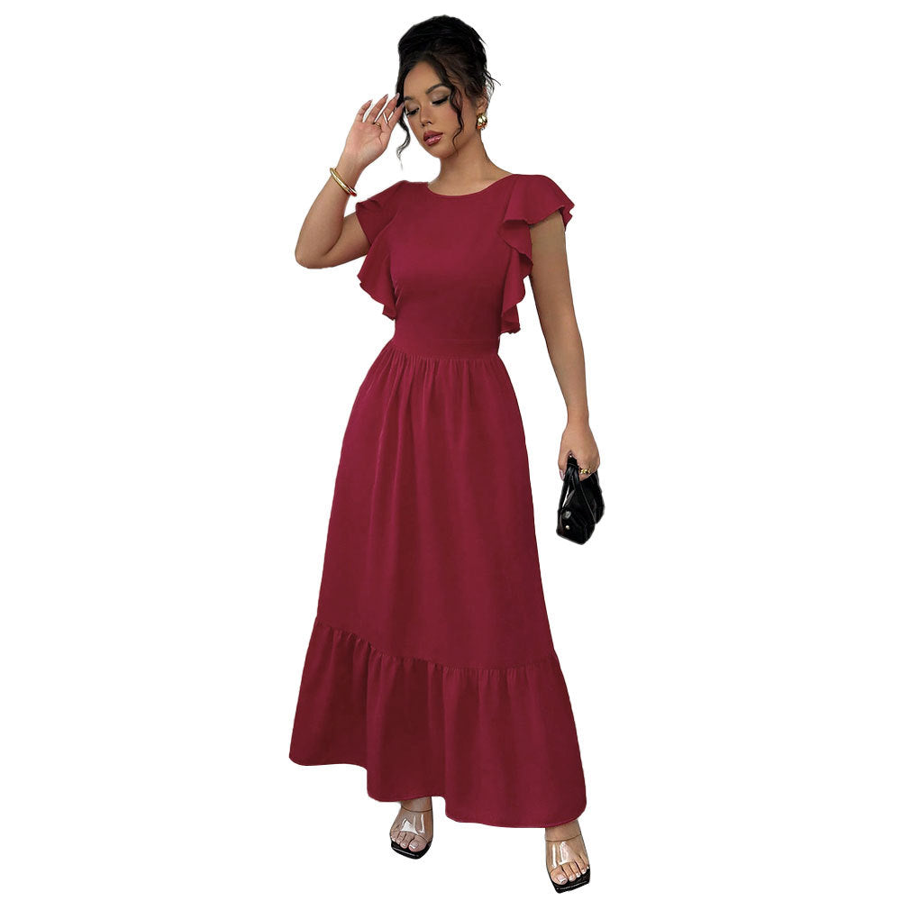 Damen Maxikleid Voluminöse Rüschen Rückenausschnitt Norvielle