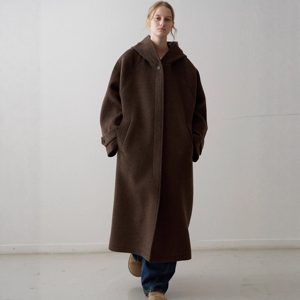 Damen Oversized Wollmantel mit Kapuze