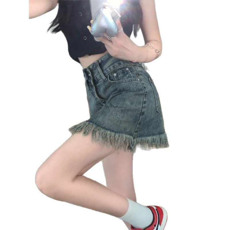 Damen Highwaist Denim Shorts Franser Saum