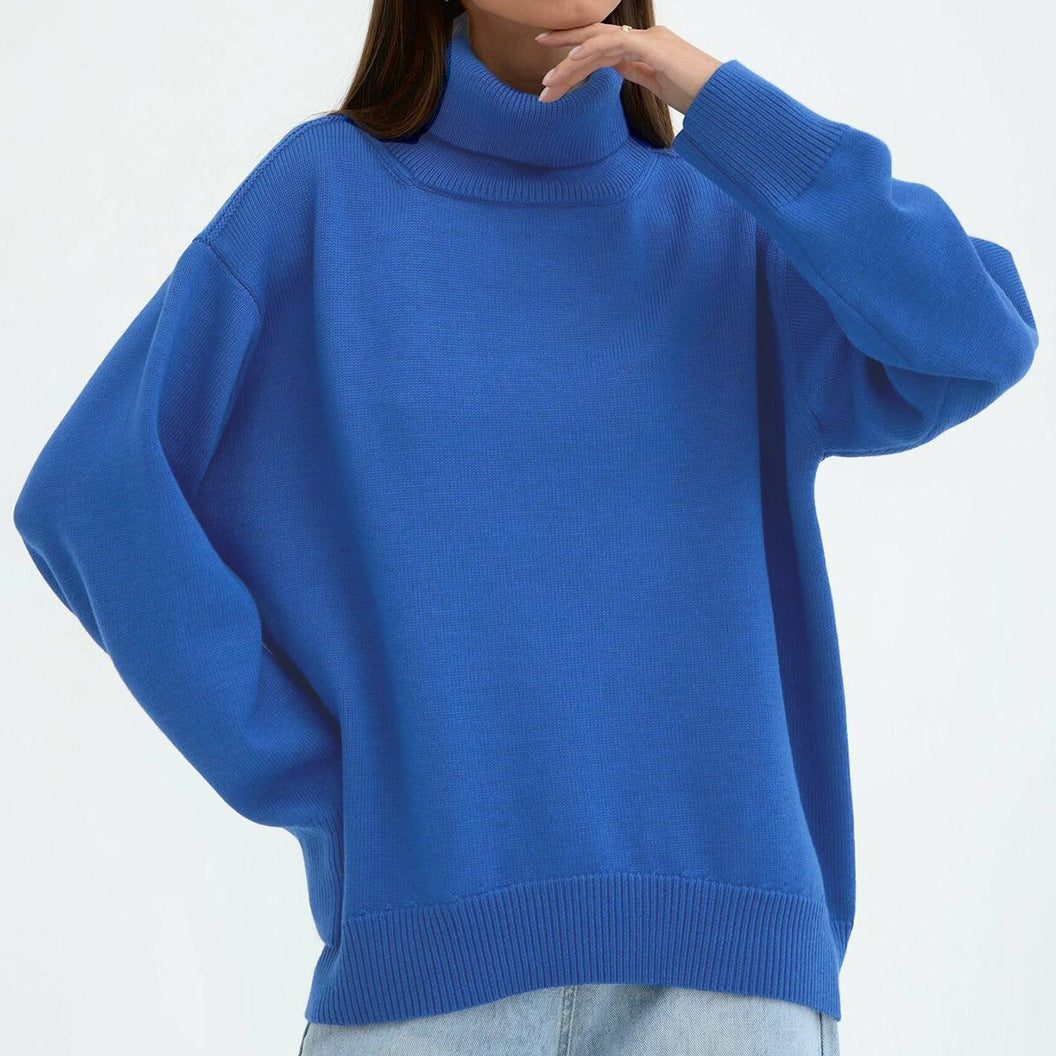 Damen Oversized Rollkragenpullover Gestrickt Beige