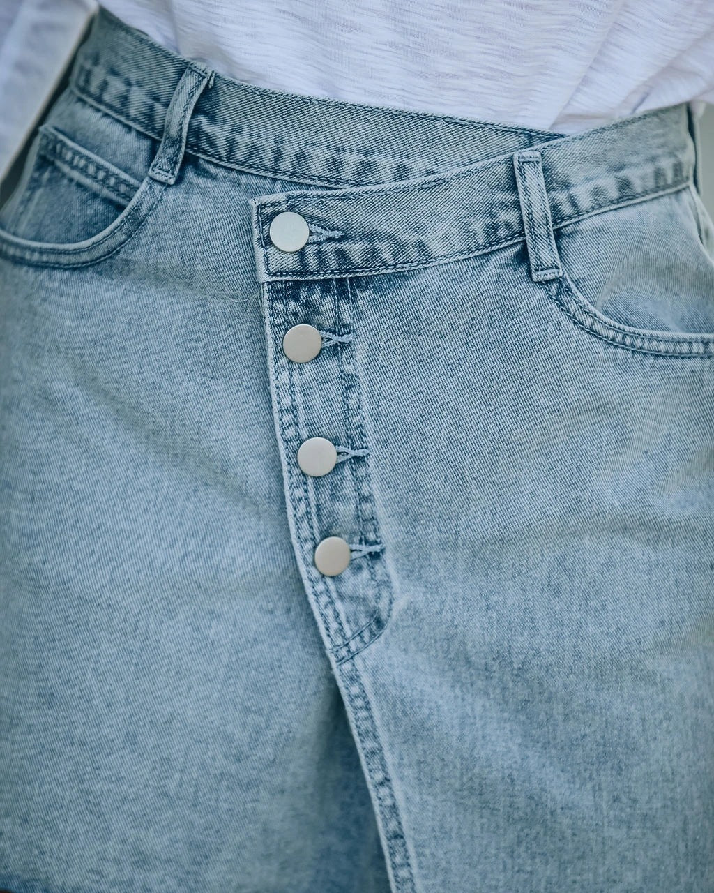 Damen Jeansrock Asymmetrisch Knopfleiste