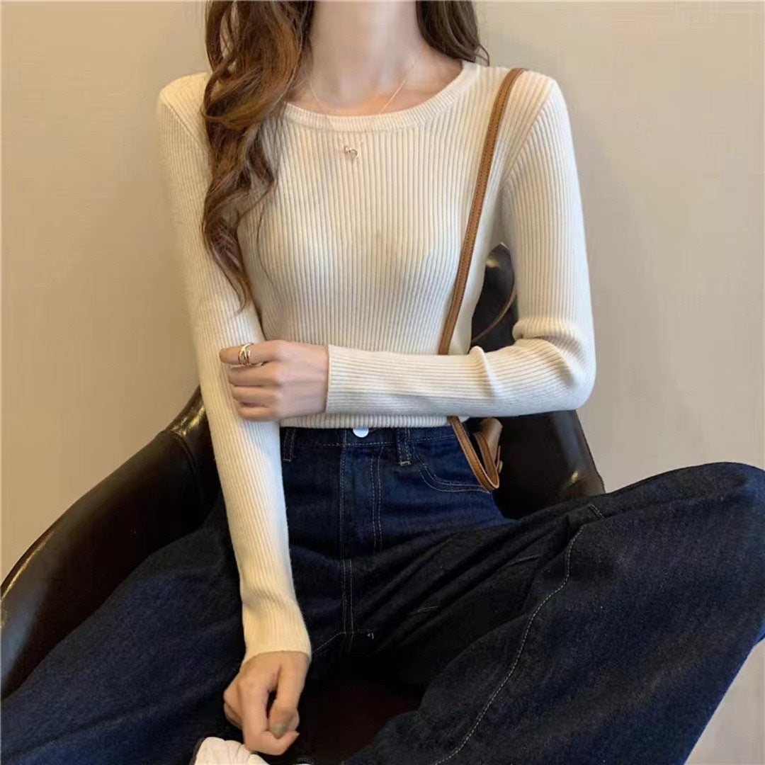 Damen Rippstrickpullover Enganliegend Rundhalsausschnitt Norvielle