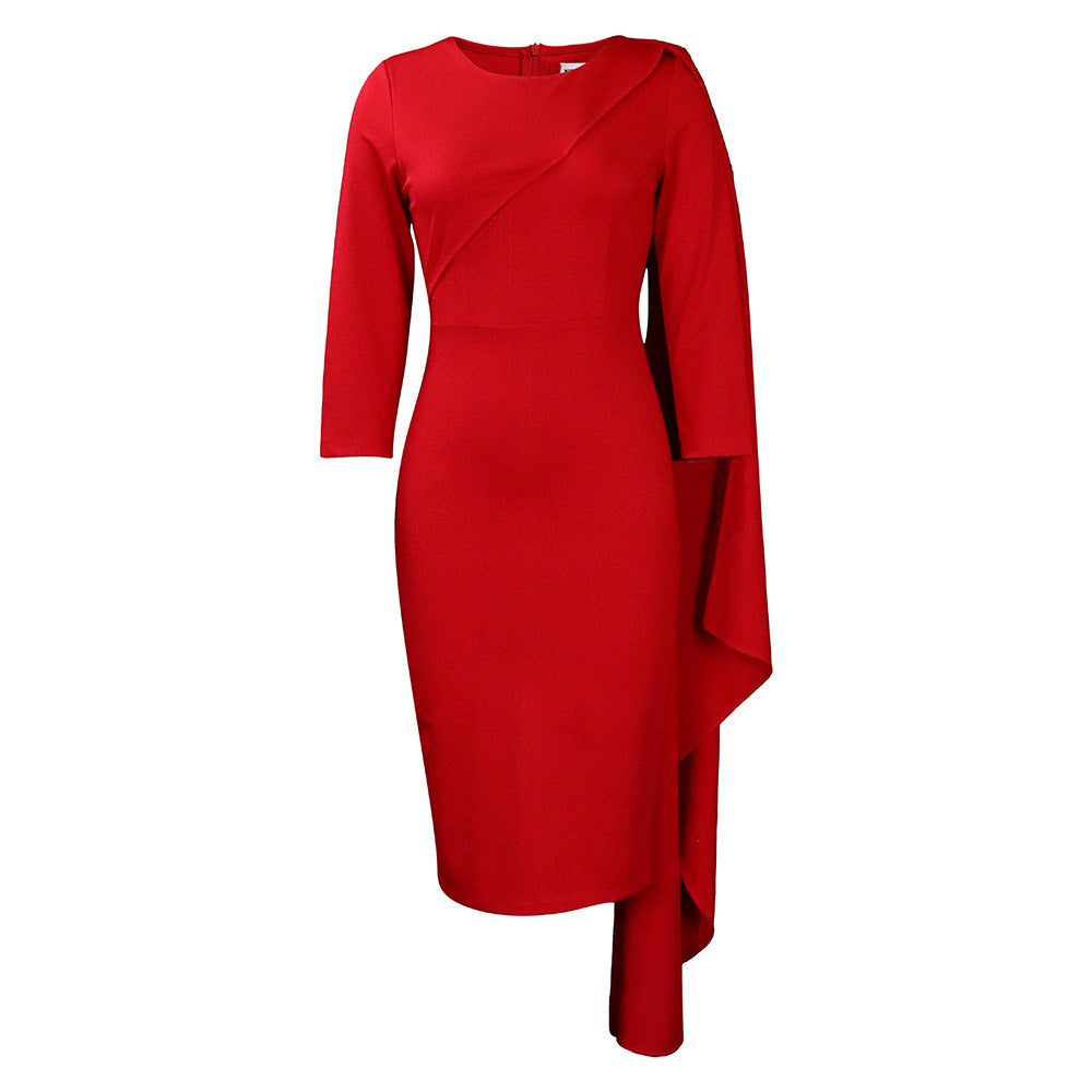 Damen Midikleid Asymmetrisch Langarm Norvielle