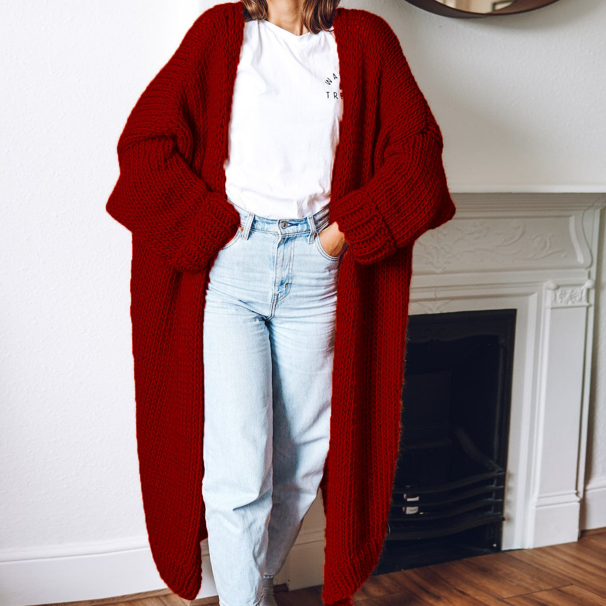 Damen Grobstrick Cardigan Oversized Bequem