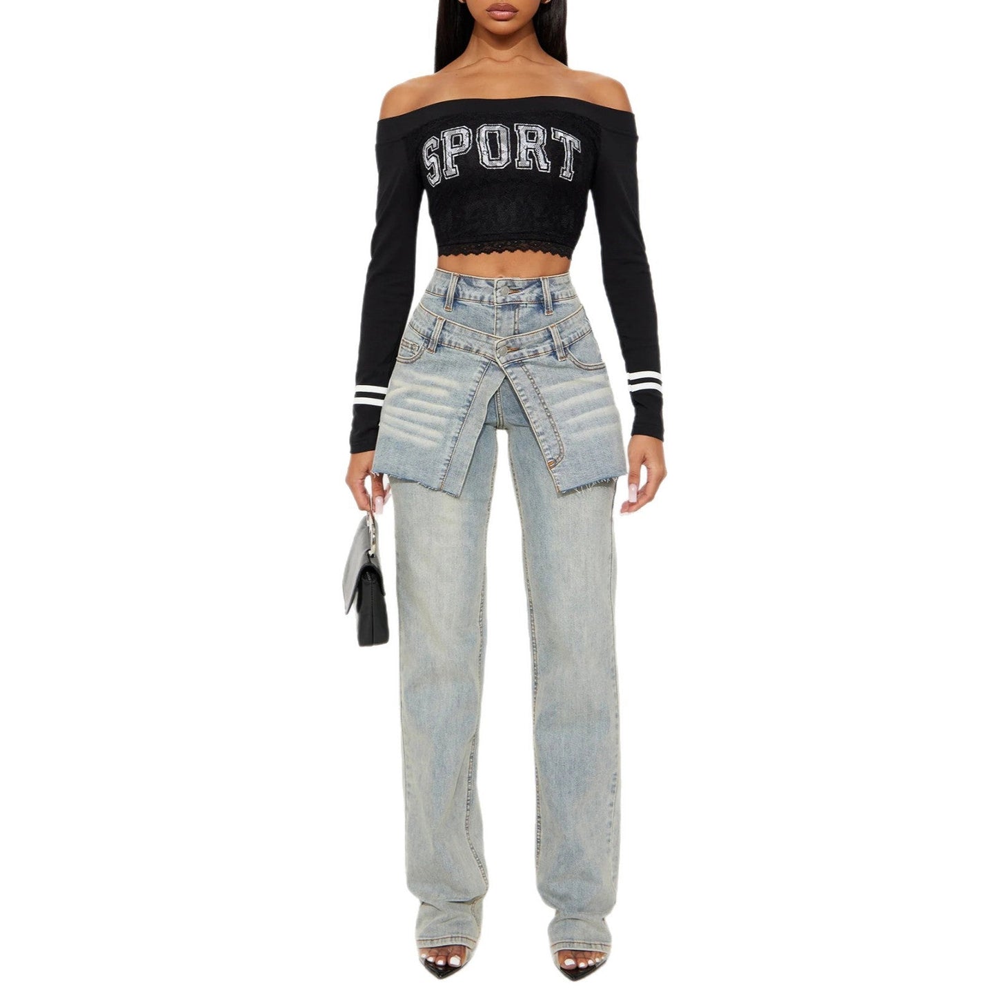 Damen Jeans Asymmetrischer Schnitt Norvielle