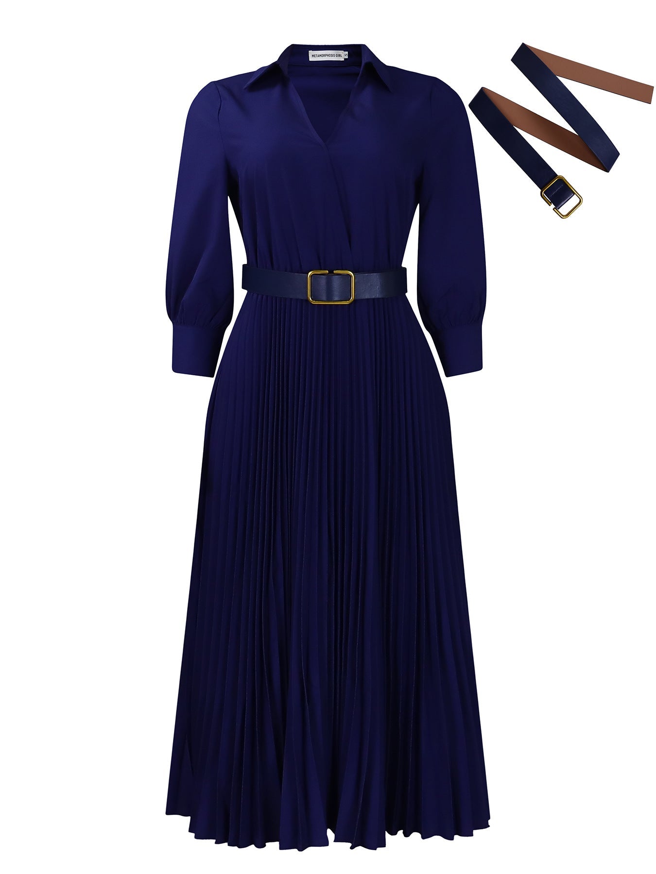 Damen Plissee-Hemdkleid mit Taillierung und abnehmbarem Gürtel