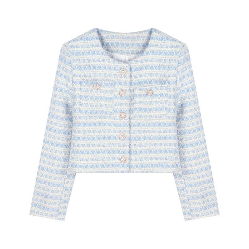 Damen Tweedjacke mit Perlenknöpfen Elegantes Design