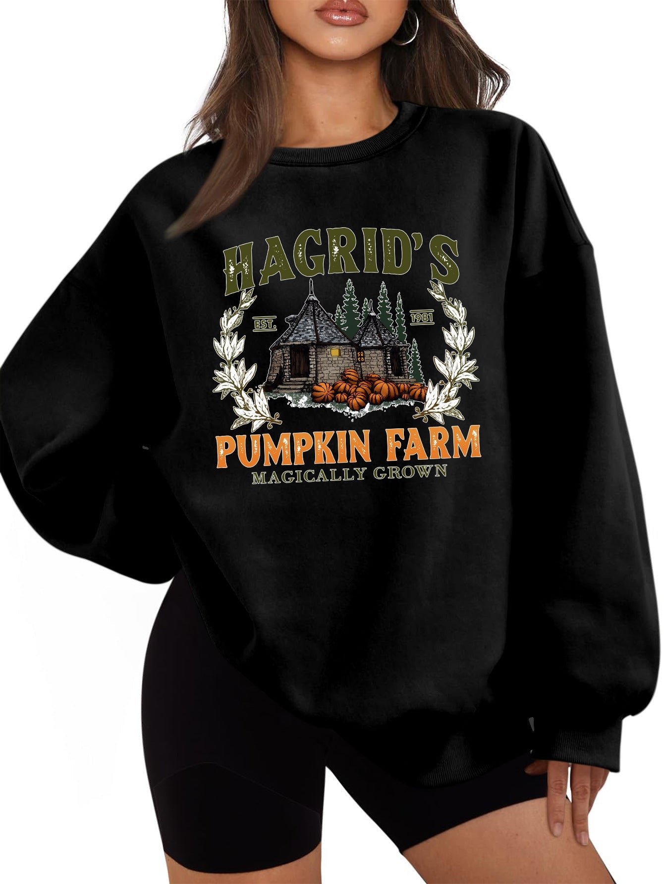 Damen Sweatshirt Rundhalsausschnitt Kürbis-Motiv Norvielle