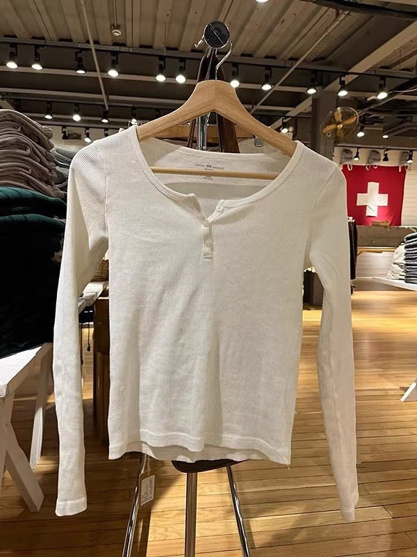 Damen Langärmliges Henley-Shirt Weicher Baumwollmix Norvielle