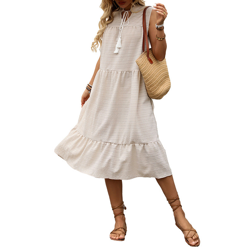 Damen Maxikleid Asymmetrischer Volant Bindegürtel Sommerlich