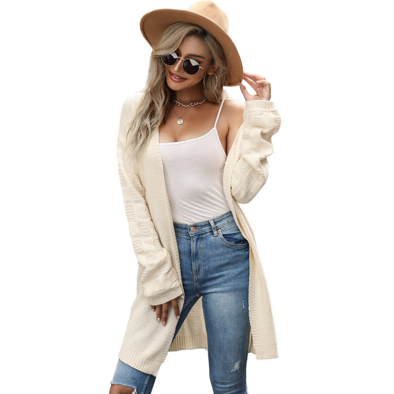 Damen Strickjacke Langärmlig Strukturiert Beige