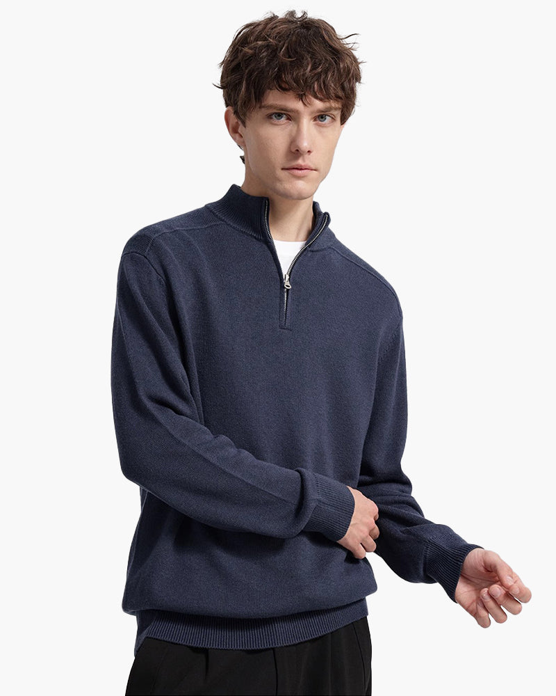 Herren Merinowollpullover Stehkragen Halbzipper