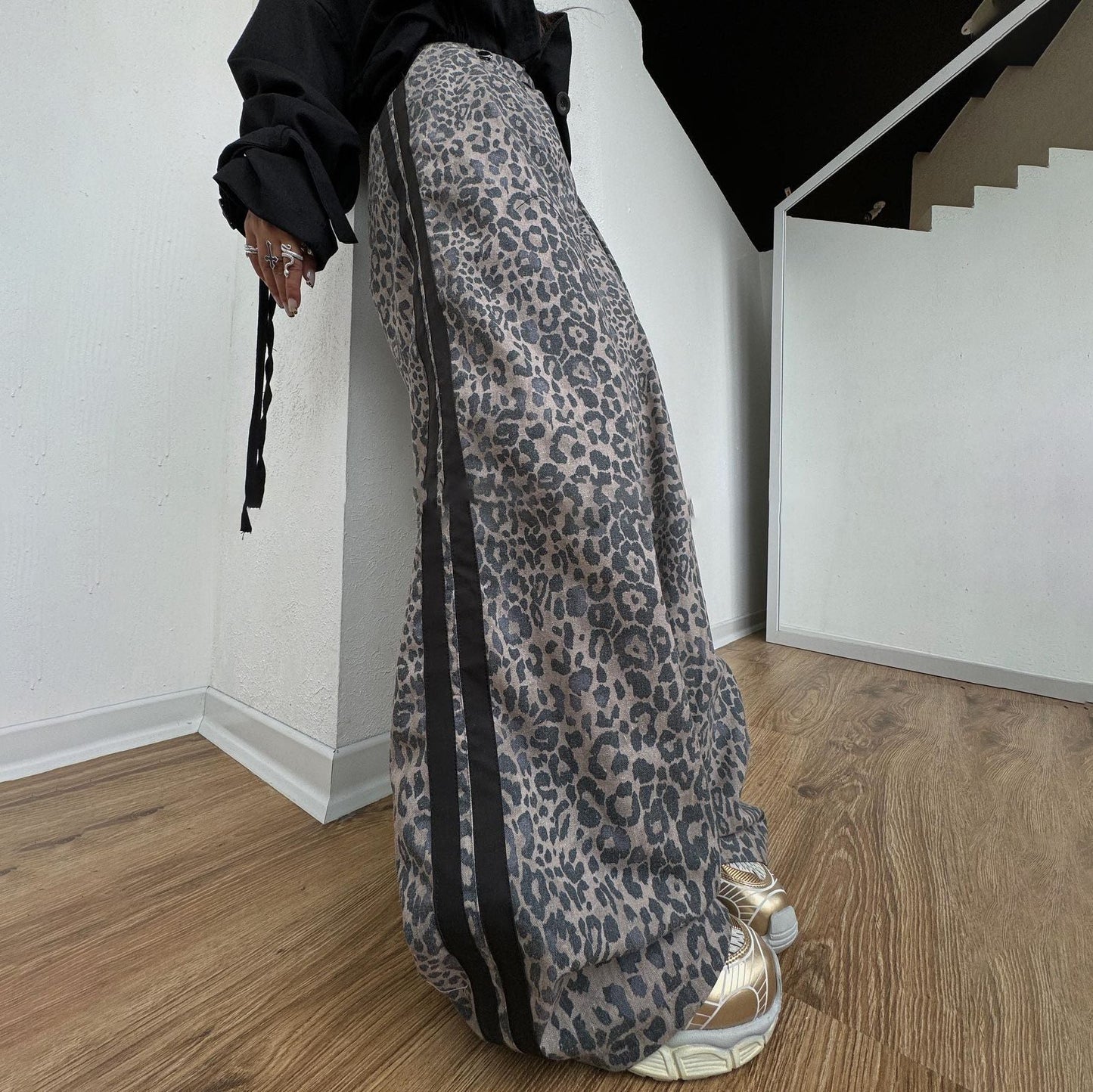 Damen Maxihose Leopardenmuster Baumwolle