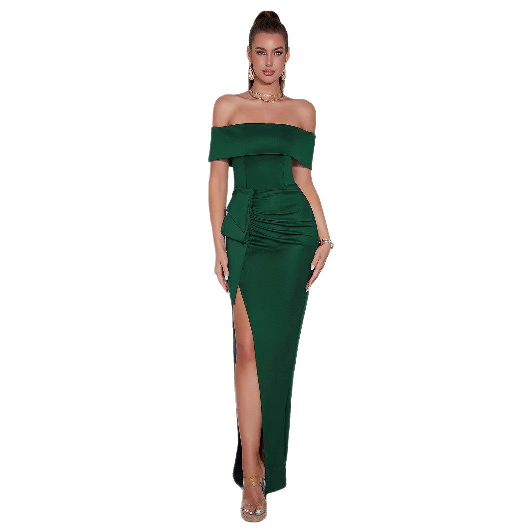 Damen Langarmkleid Schulterfrei V-Ausschnitt Norvielle