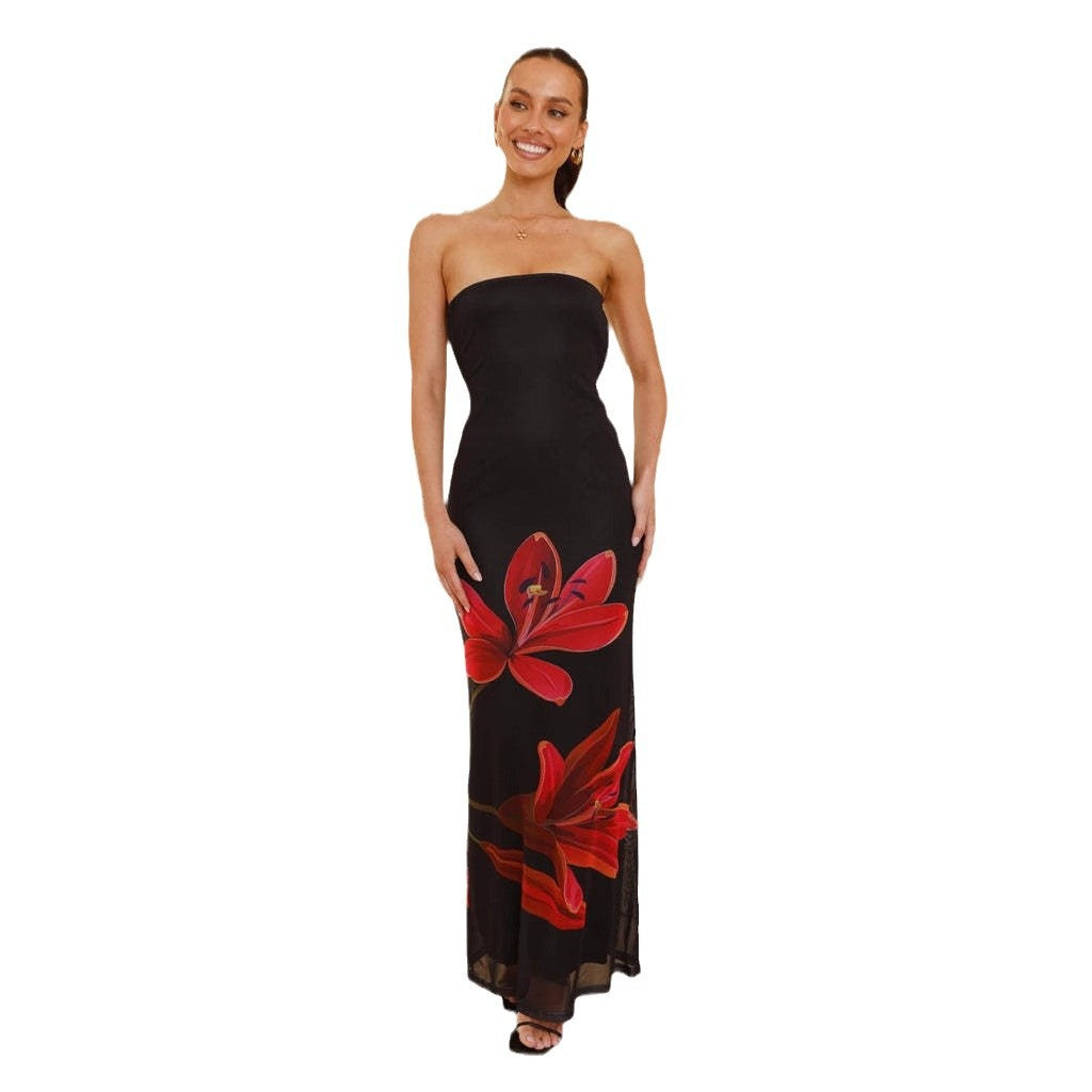 Damen Maxikleid Floraler Druck Gerafftes Oberteil Norvielle