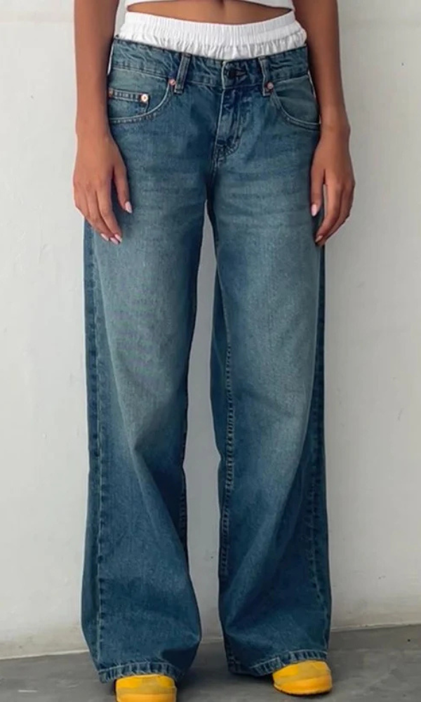 Damen Baggy Jeans Stretch Lang