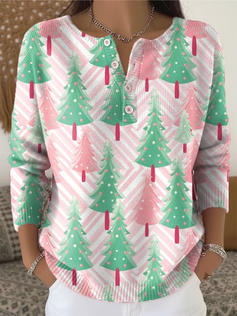 Damen Weihnachtsstrickpullover Tannenbaumdruck - Norvielle