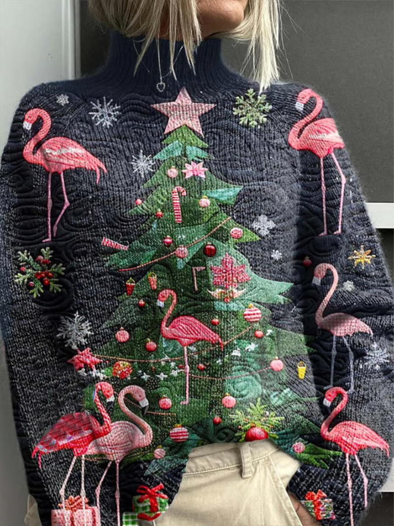 Damen Weihnachtspullover Flamingos Weihnachtsbaum - Norvielle