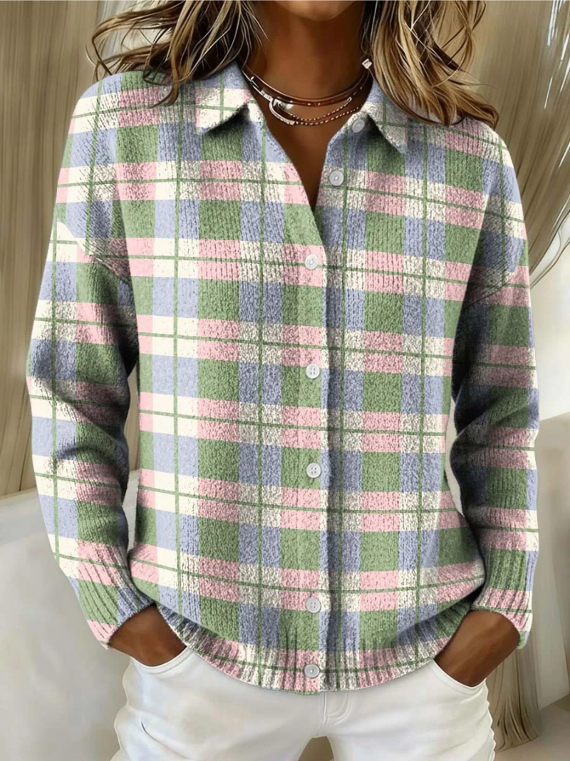 Karierte Strickbluse Damen Pastell Farben - Norvielle