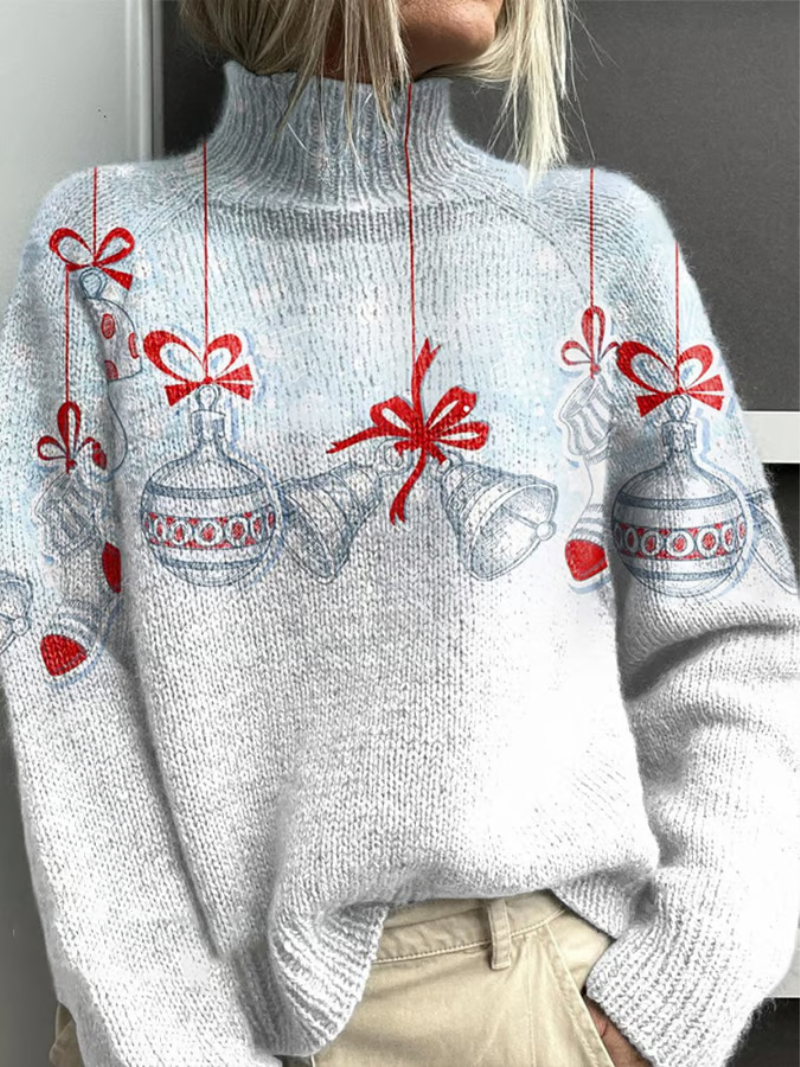 Lotte Damen Weihnachtsstrickpullover Weihnachtskugeln Schleifen - Norvielle