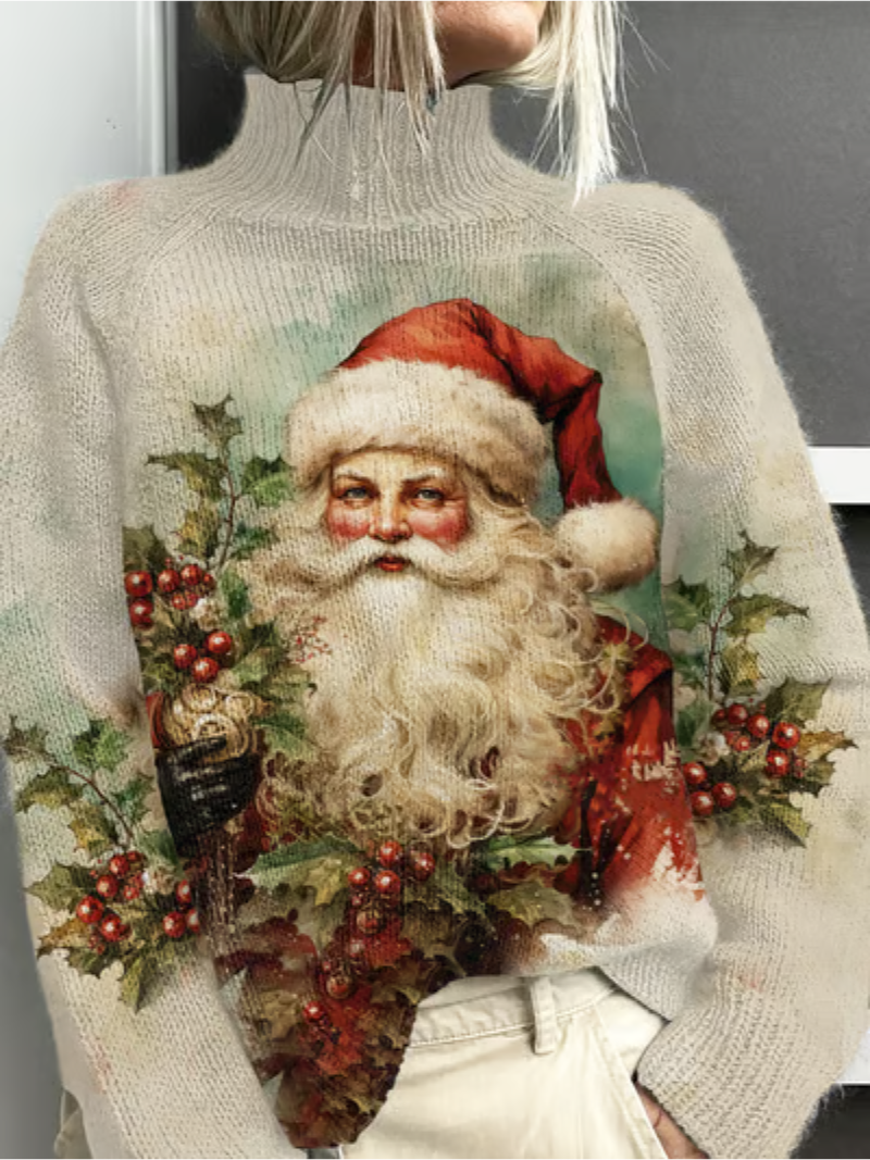 Damen Weihnachtspullover Vintage Weihnachtsmann
