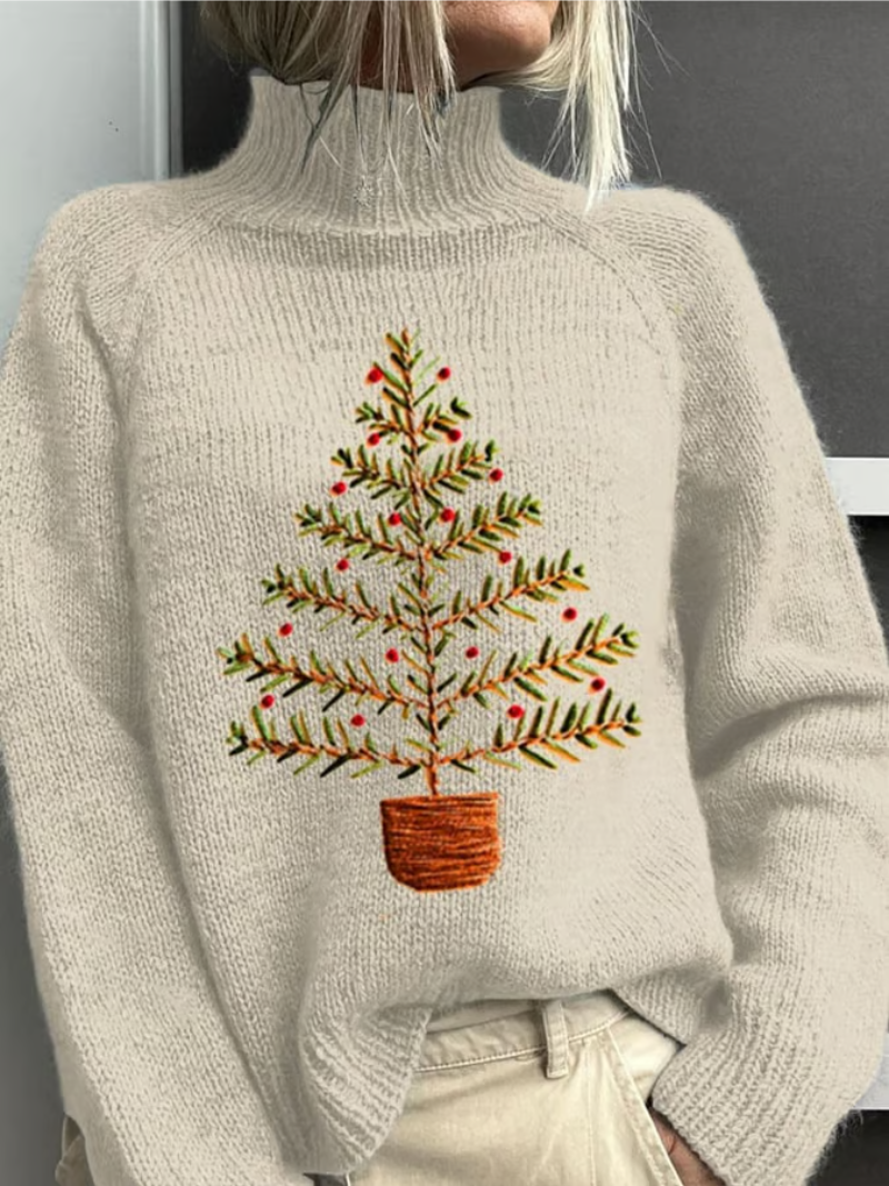 Damen Weihnachtspullover Weihnachtsbaum Motiv Rot - Norvielle