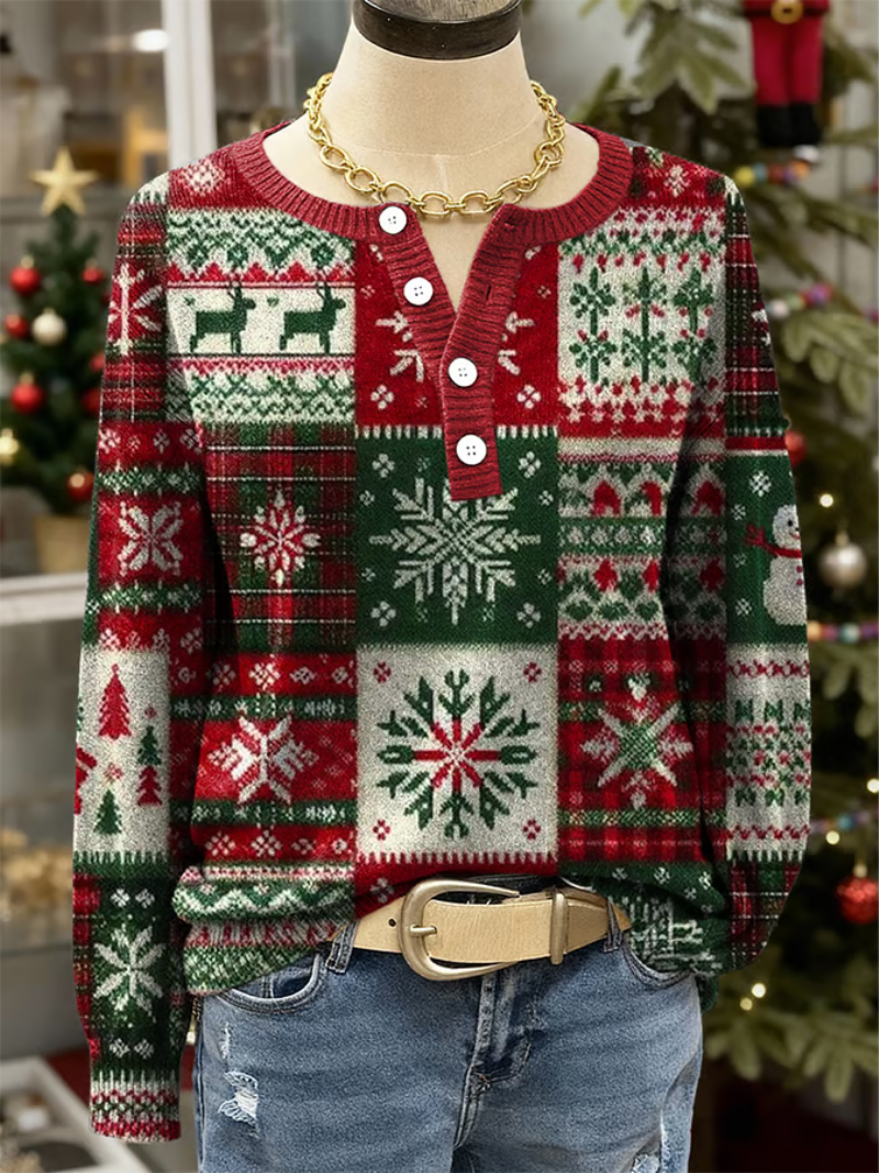 Sanne Damen Weihnachtsstrickpullover Rentier Motiv Weiß - Norvielle