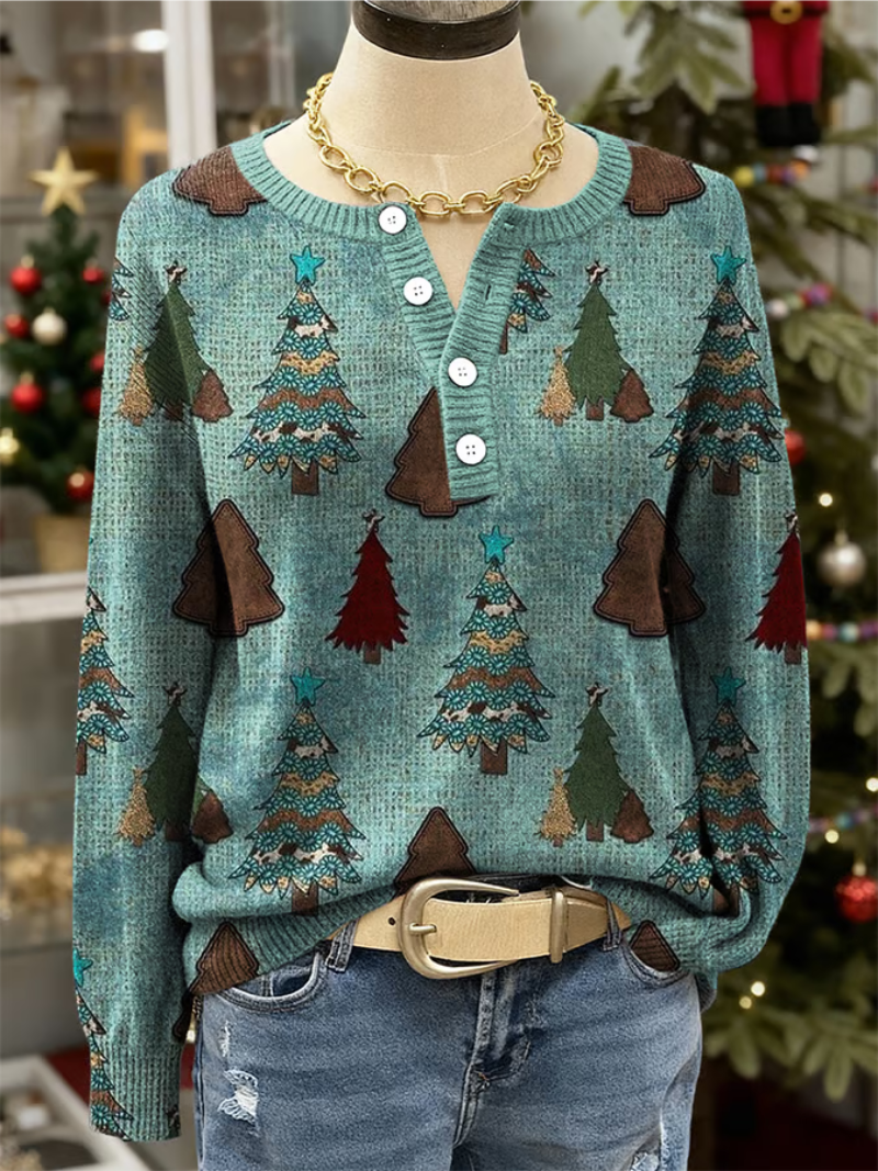 Weihnachtspullover Damen Weihnachtsbaum Print - Norvielle