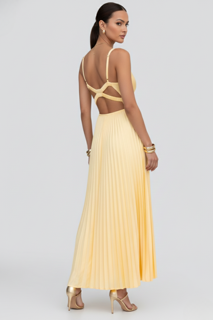 Damen Maxikleid V-Ausschnitt Plissierter Rock