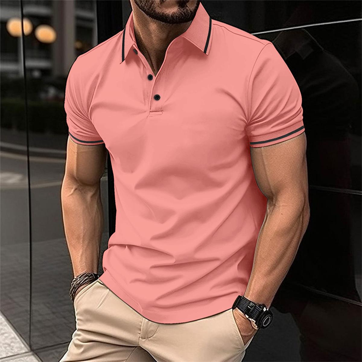 Polo-Shirt – Herren-Polohemd mit Knöpfen, Kragen und kurzen Ärmeln-Dunkelrosa-S-Chaps Herrenmode