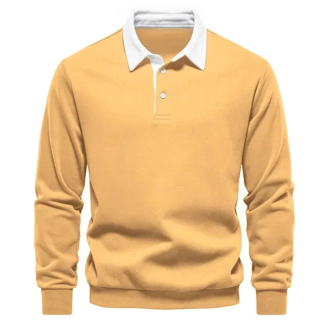 Polopullover - Langarm - Quarter Button-Up - Polopullover - Polohemden für Männer-Gelb-S-Chaps Herrenmode