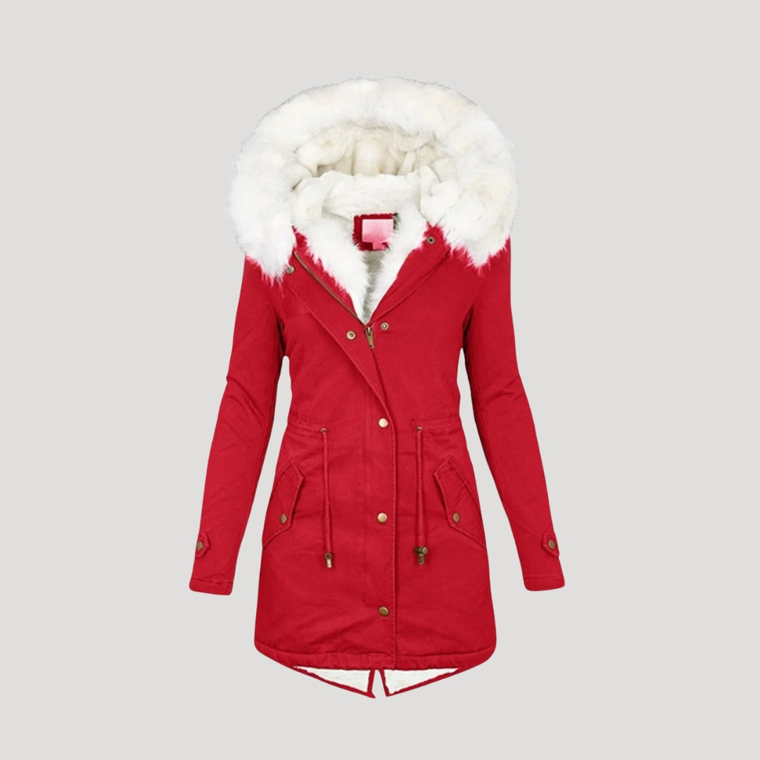Damen Winterparka Gefüttert Kunstpelzkapuze Taillengürtel