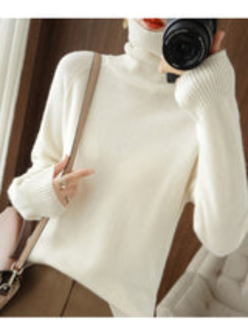 Damen Rollkragenpullover Strick Einfarbig Weich Beige