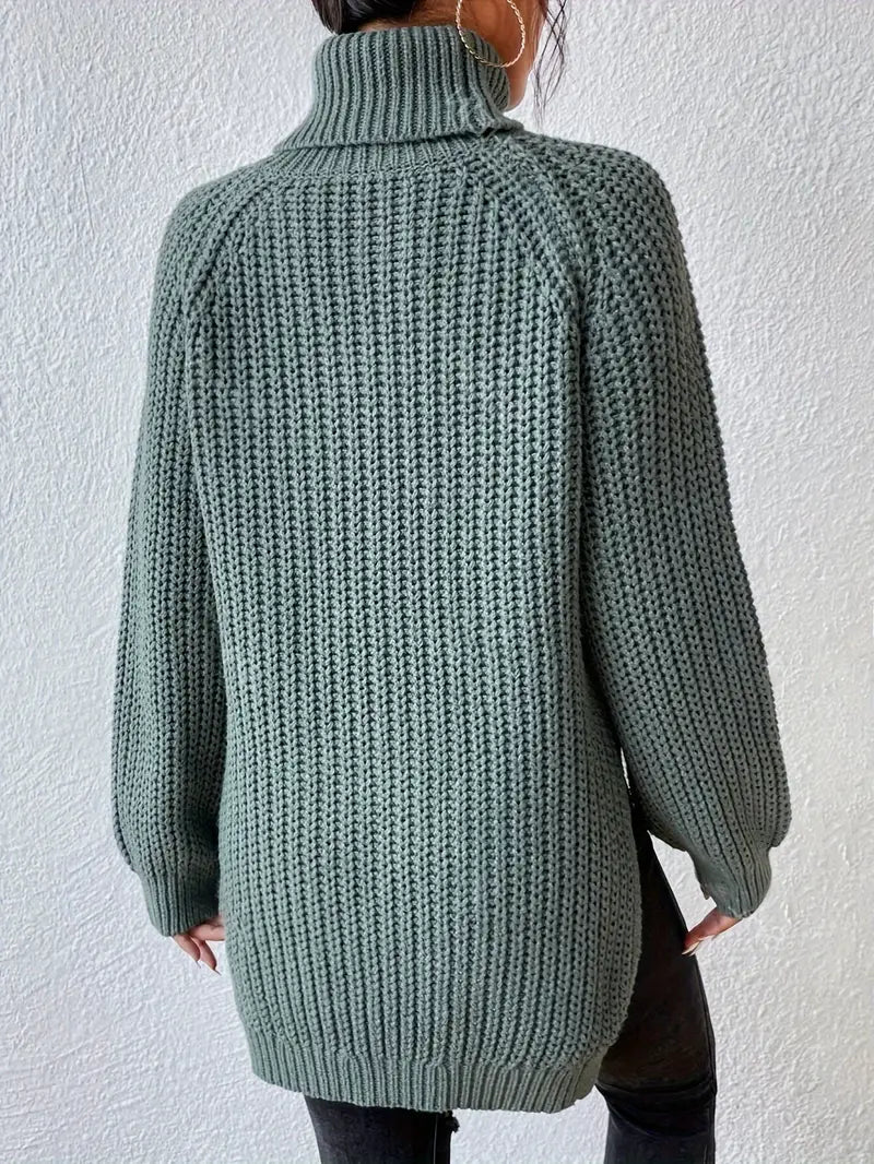 Damen Winter Rollkragenpullover Rippstruktur