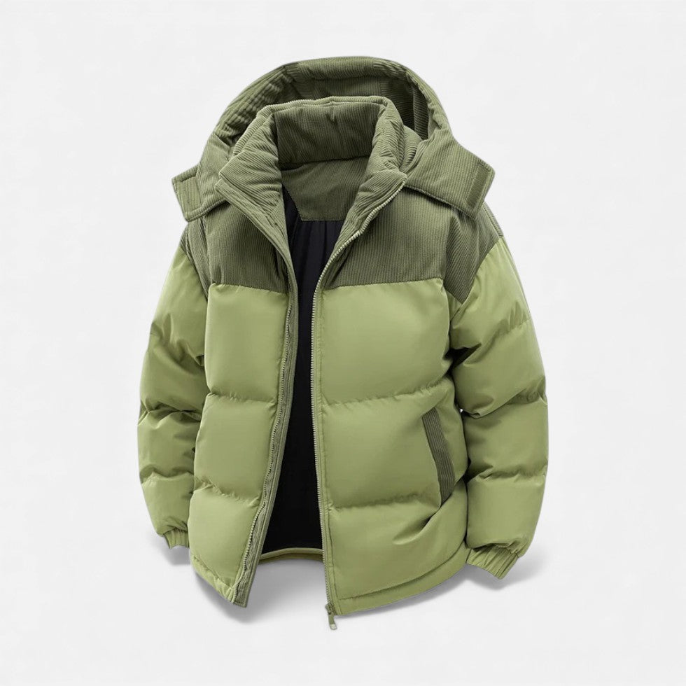 Puffermantel - Warme gefütterte Winterjacke mit Kapuze für Männer-Grün-S-Chaps Herrenmode