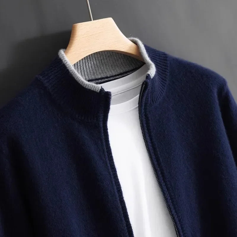 Herren Strickjacke Reißverschluss Stehkragen