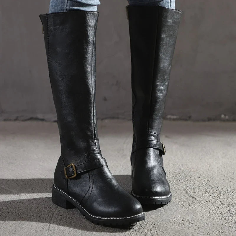 Damen Knöchelhohe Stiefel Lederoptik Strukturiert Schnalle