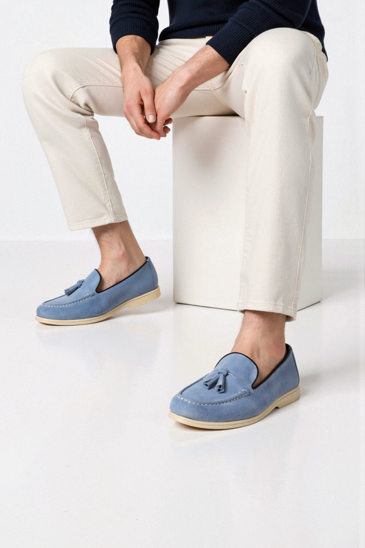 Damen Loafer Beige Quasten Komfortschuhe