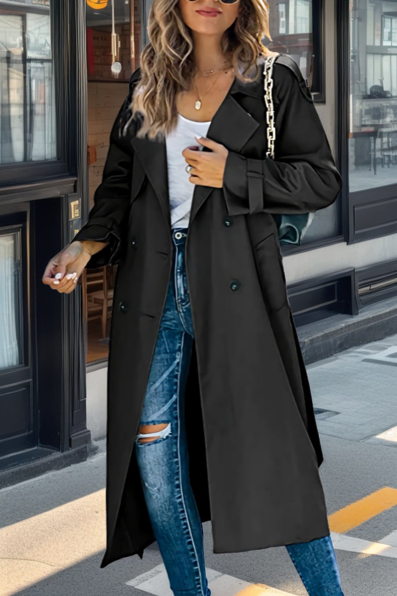 Norvielle Damen Trenchcoat Lang Leicht Mit Gürtel