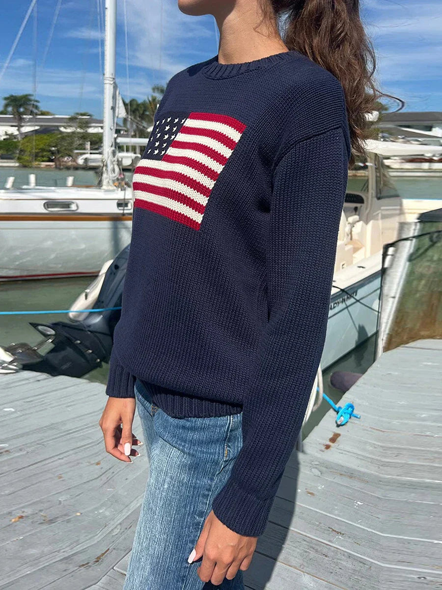 Damen Pullover Flag Motiv Baumwolle