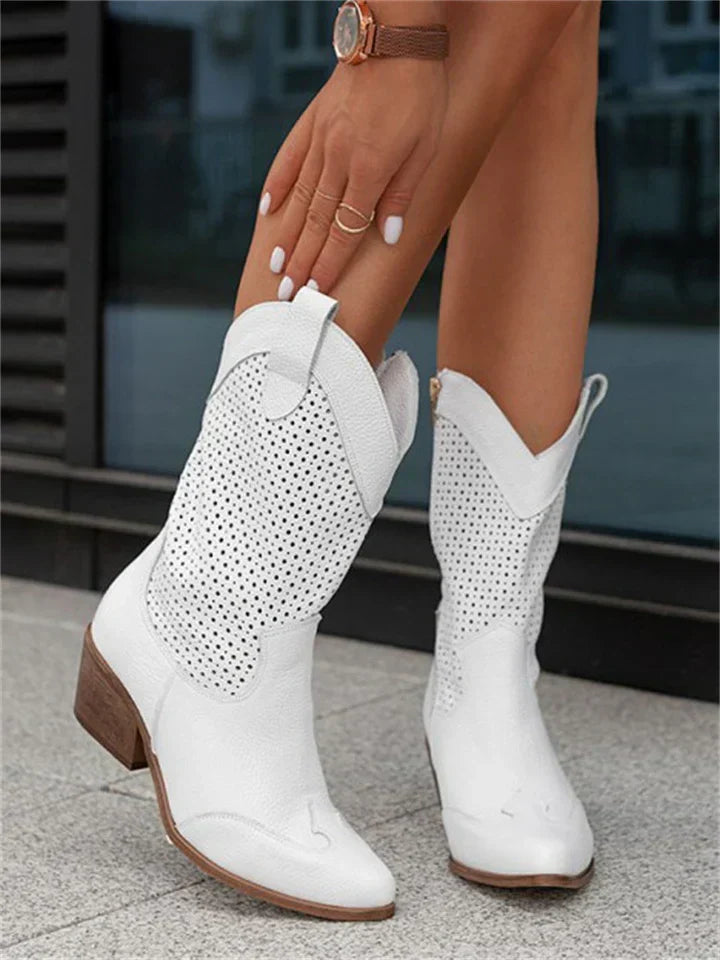 Damen Westernstiefel Spitze Form Blockabsatz