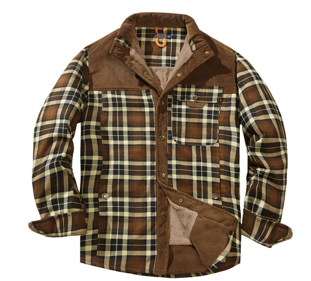 Herren Karo Hemdjacke Fleece-Futter Reverskragen