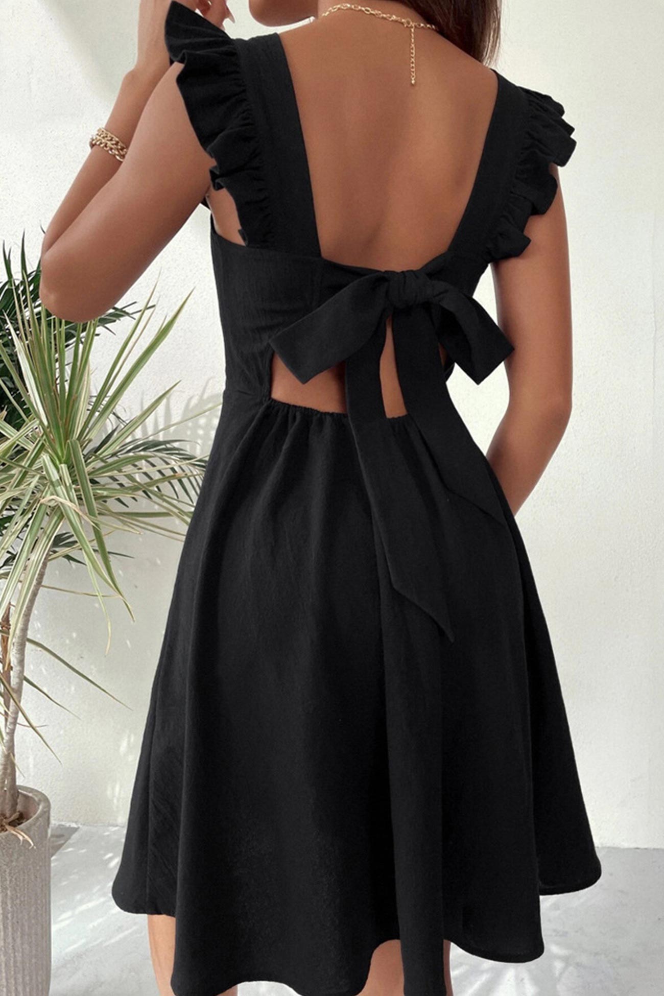 Norvielle Damen Rüschenkleid Mini Rückenschnürung