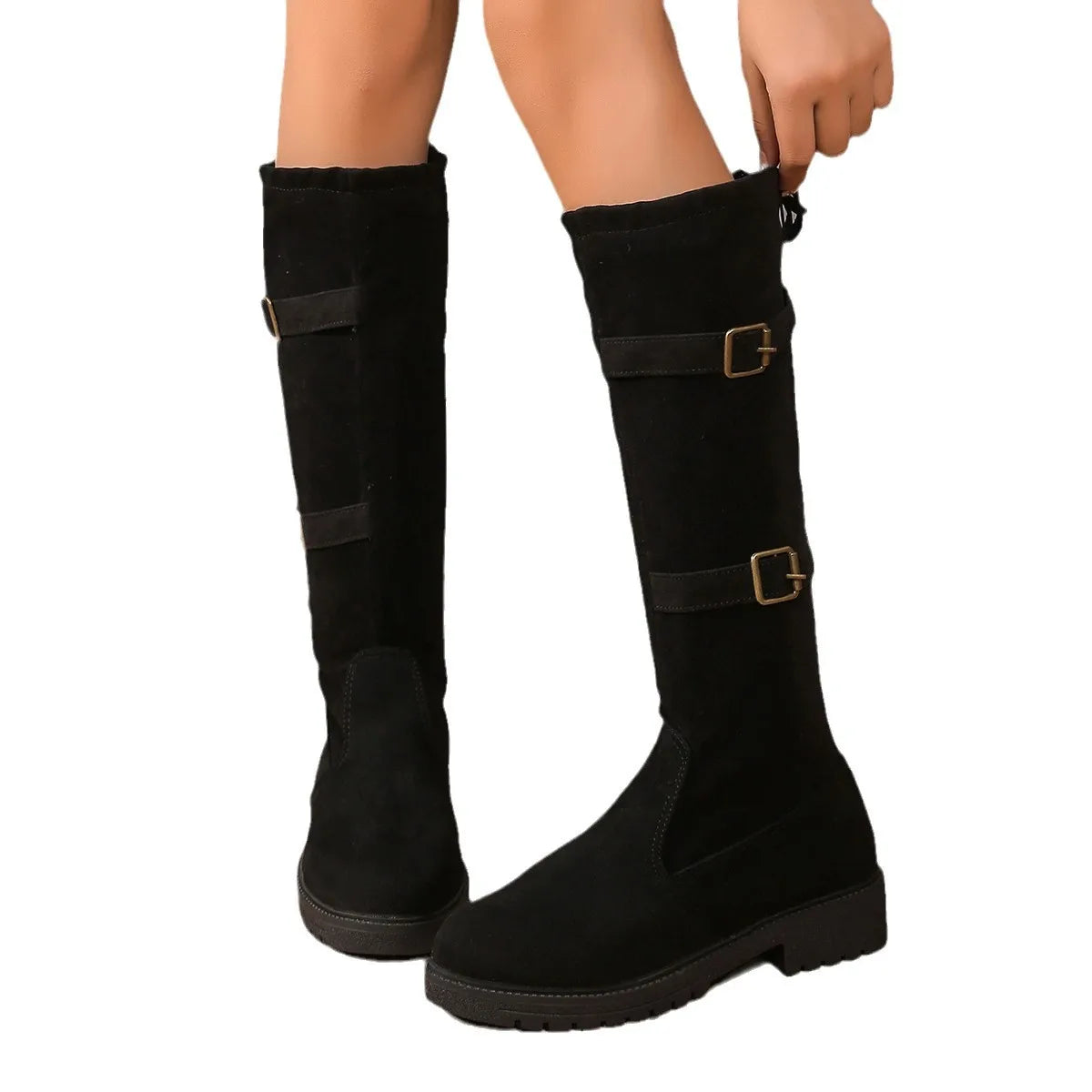 Damen Knee High Stiefel Niedriger Absatz Klassisch