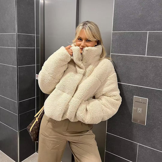 Damen Jacke Mittellang Flauschig