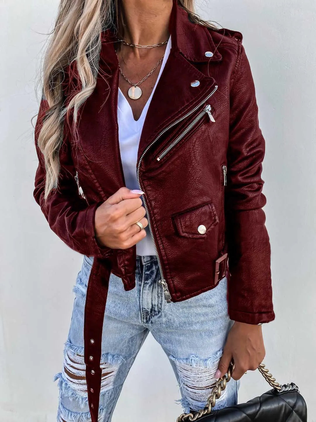Damen Jacke mit Gürtel und Reißverschluss Norvielle