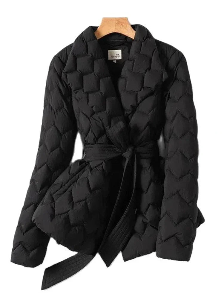 Damen Winterpufferjacke Mit Taillengürtel