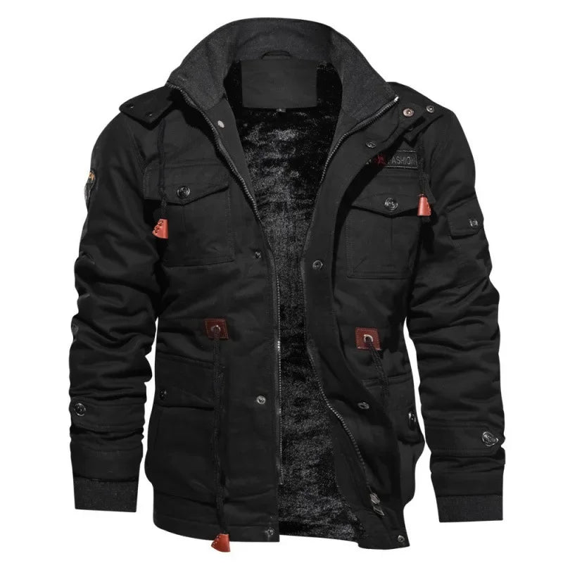 Herren Militärjacke Mehrfachtaschen Olivegrün