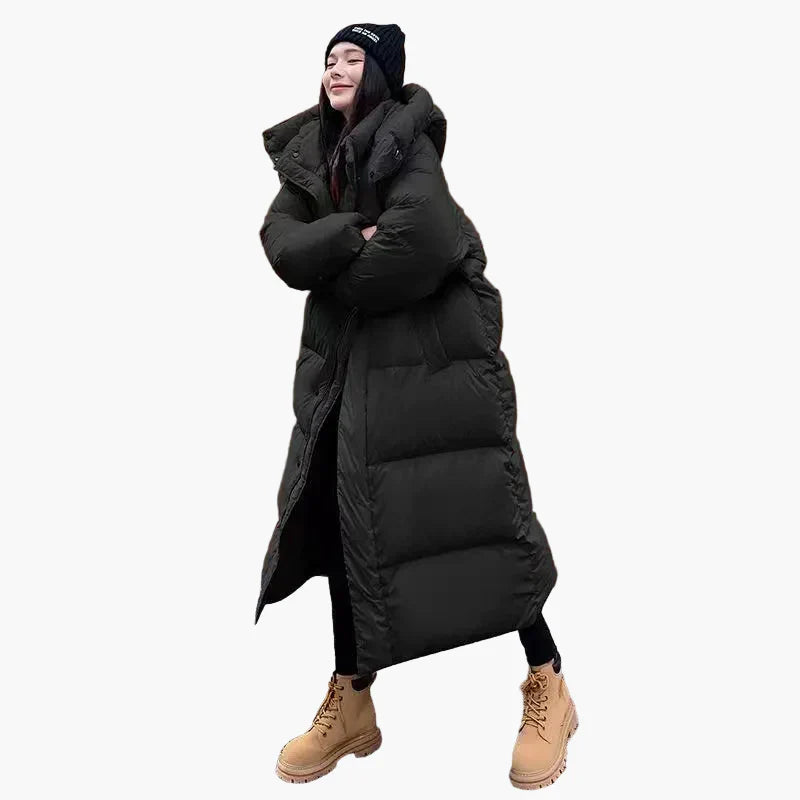 Damen Oversized Puffermantel Lang Kapuze