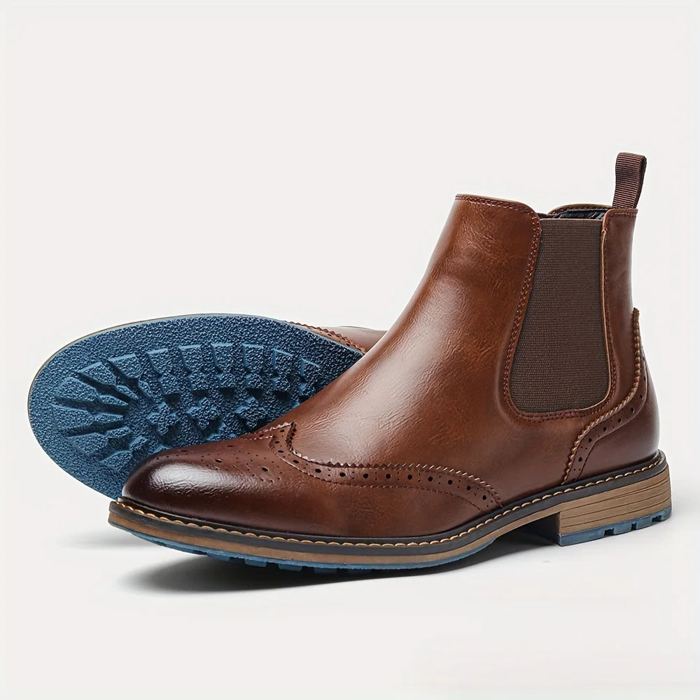 Overton Herren Chelsea Stiefel Brogue Leder